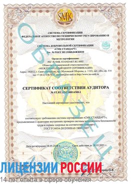 Образец сертификата соответствия аудитора №ST.RU.EXP.00014300-1 Микунь Сертификат OHSAS 18001
